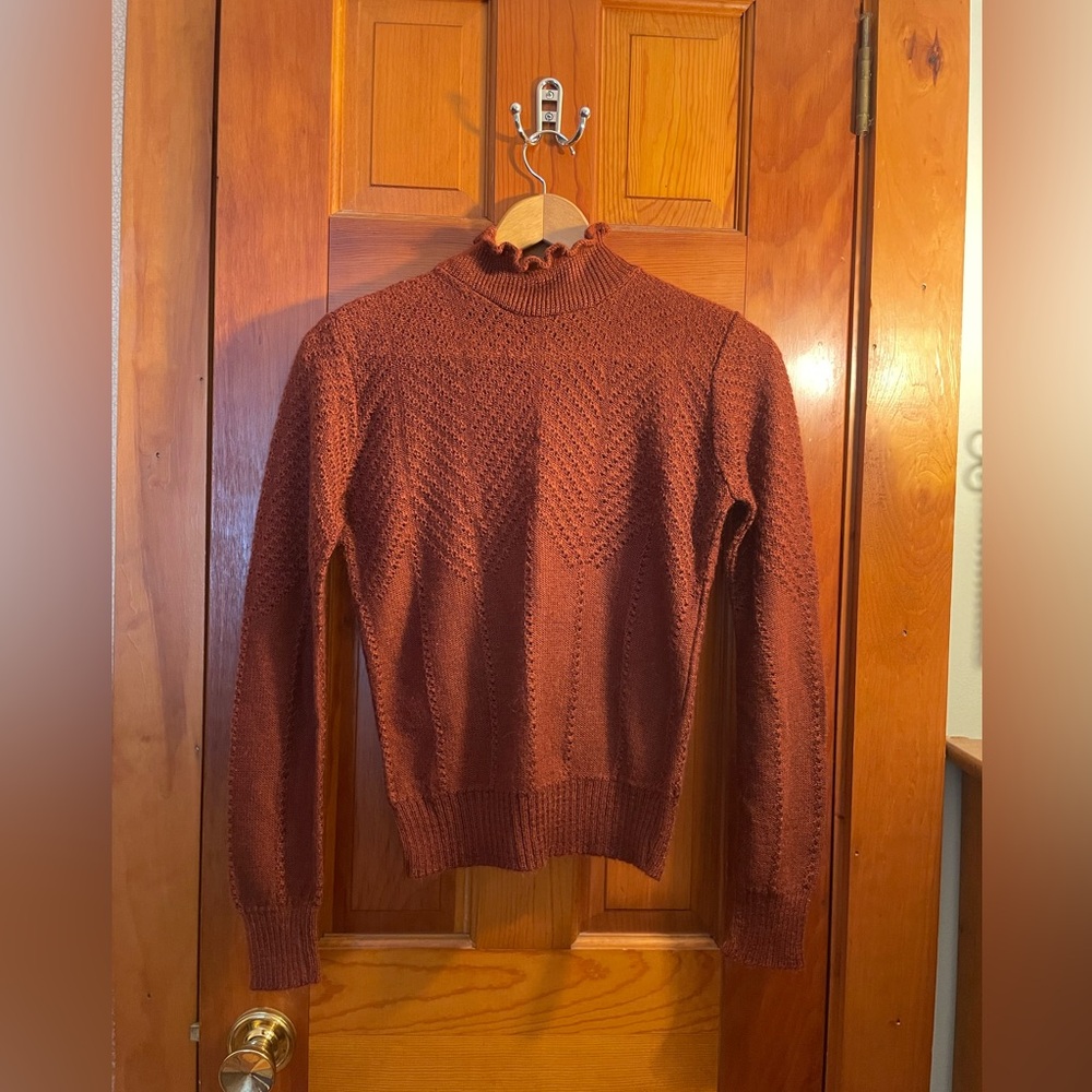 Burgundy Ruffle Neck Sweater - Picture 2 of 7